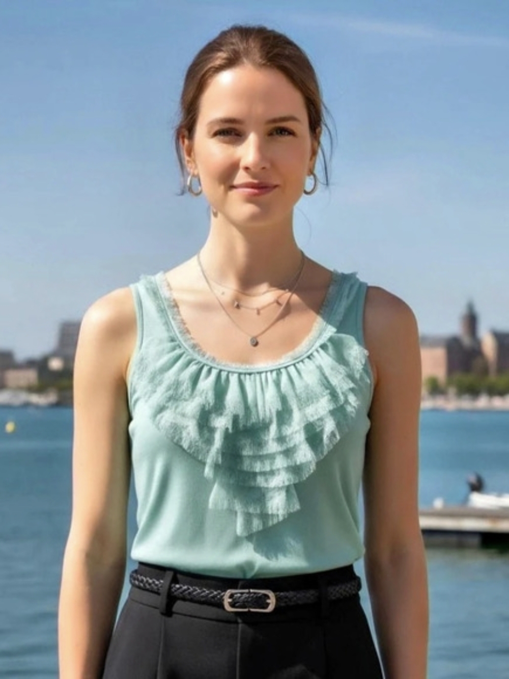 The Limited Ruffle Neck Tank in Green Small Like New